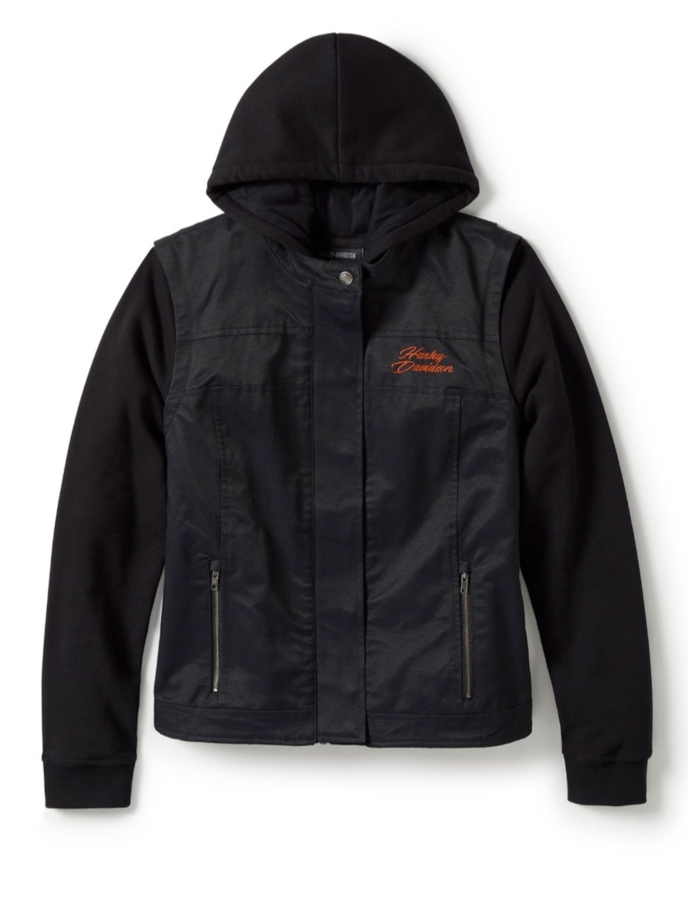 Harley-Davidson Black Hooded Utility Jacket with Orange Script